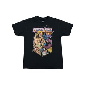 WWE Wrestlemania VI Graphic T-Shirt Mens Black Excellent Hulk Hogan Warrior